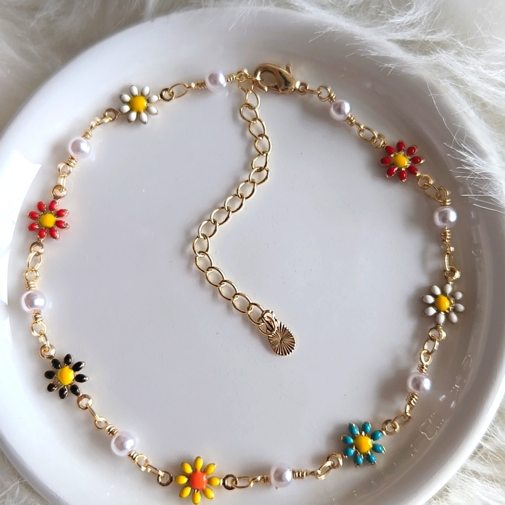 💛 New 18K Gold-plated Daisy Chain Flower Link Ankle Braceler Anklet  💛